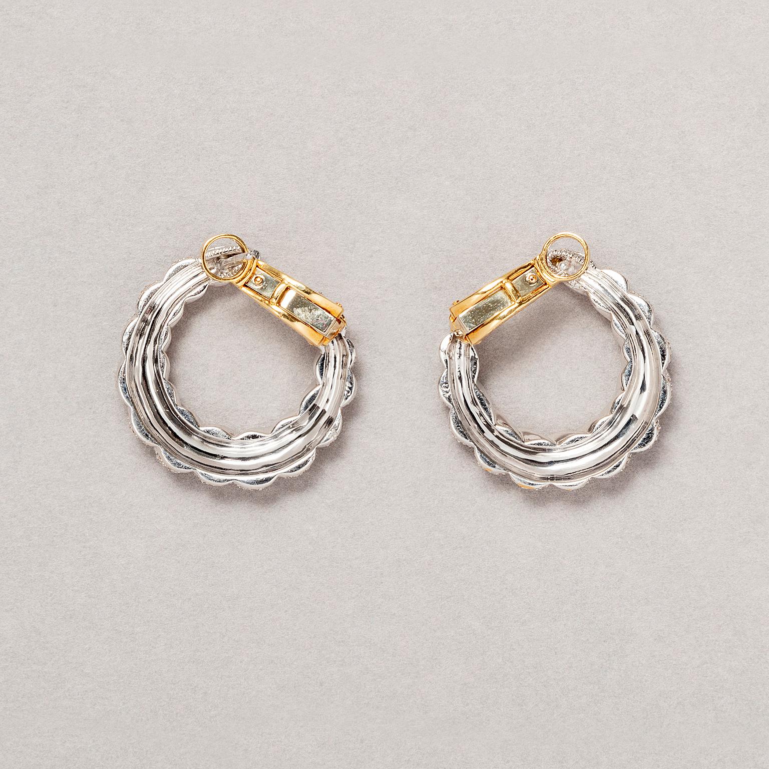 Brilliant Cut Cartier White gold and Yellow Gold and Diamond Hoop Earrings For Sale