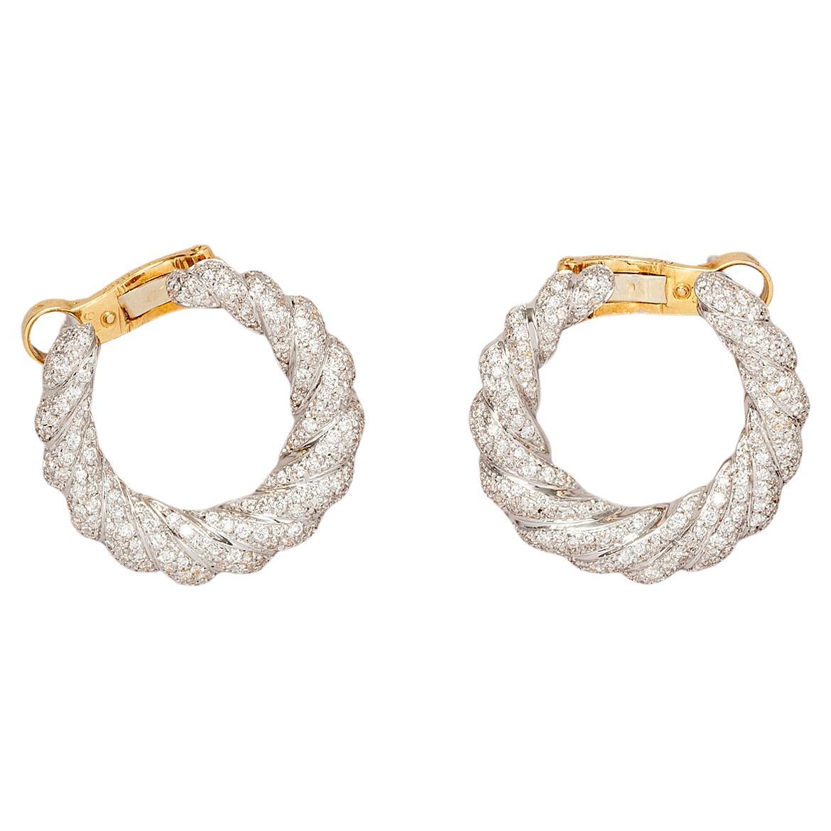 Cartier White gold and Yellow Gold and Diamond Hoop Earrings For Sale