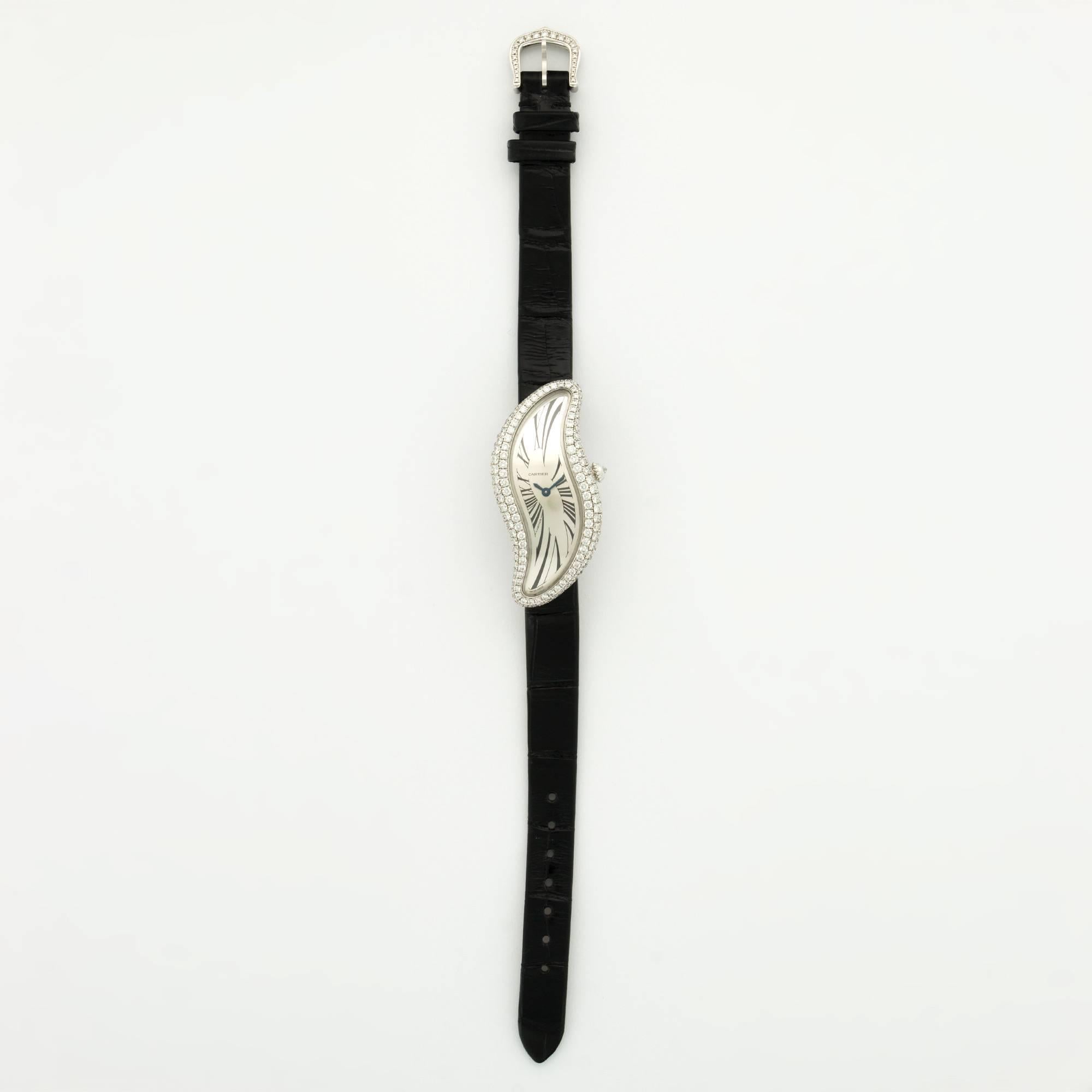 Women's Cartier White Gold Diamond Baignoire S Crash Manual Wristwatch