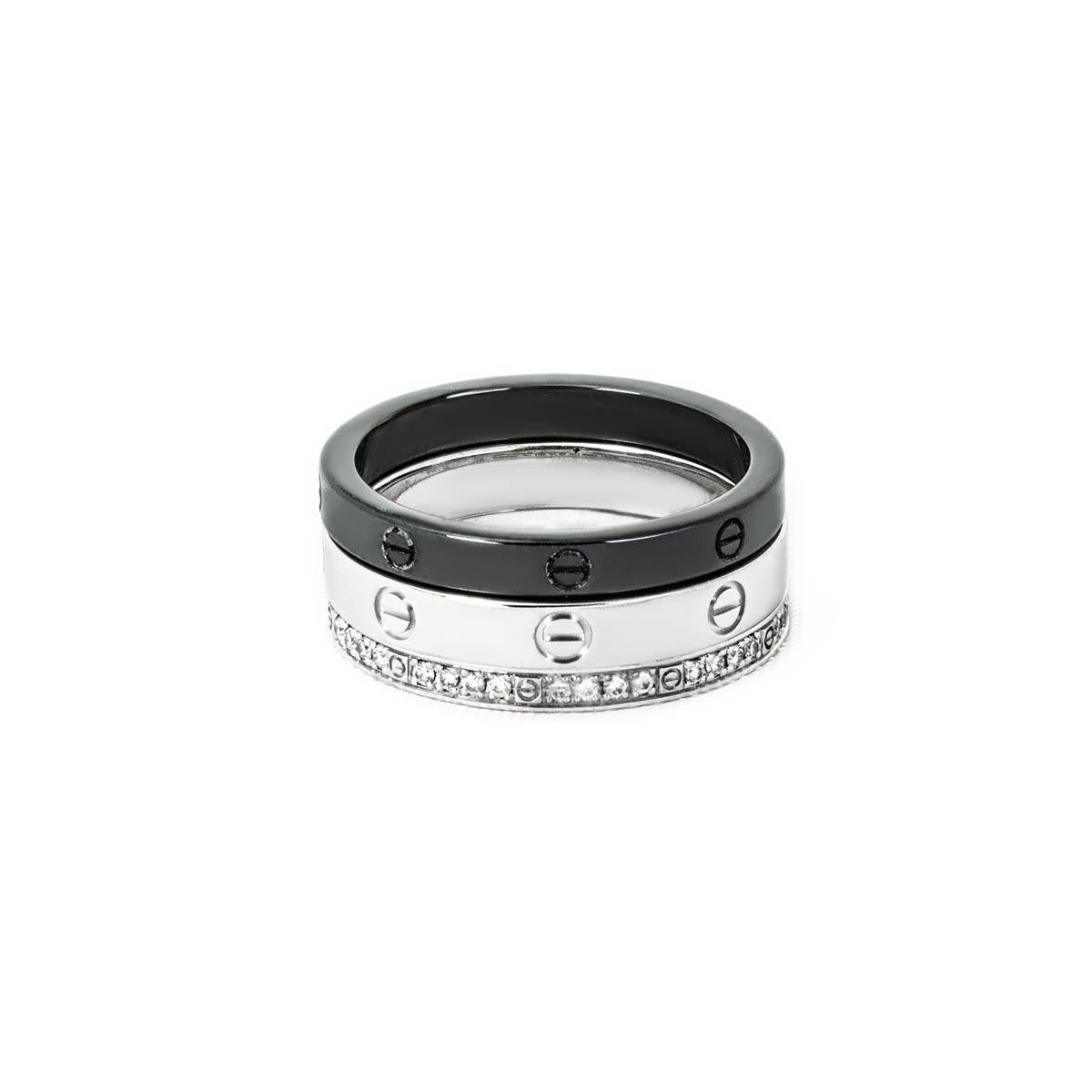 Round Cut Cartier White Gold, Ceramic & Diamond Love Bands Size 51 B4097800