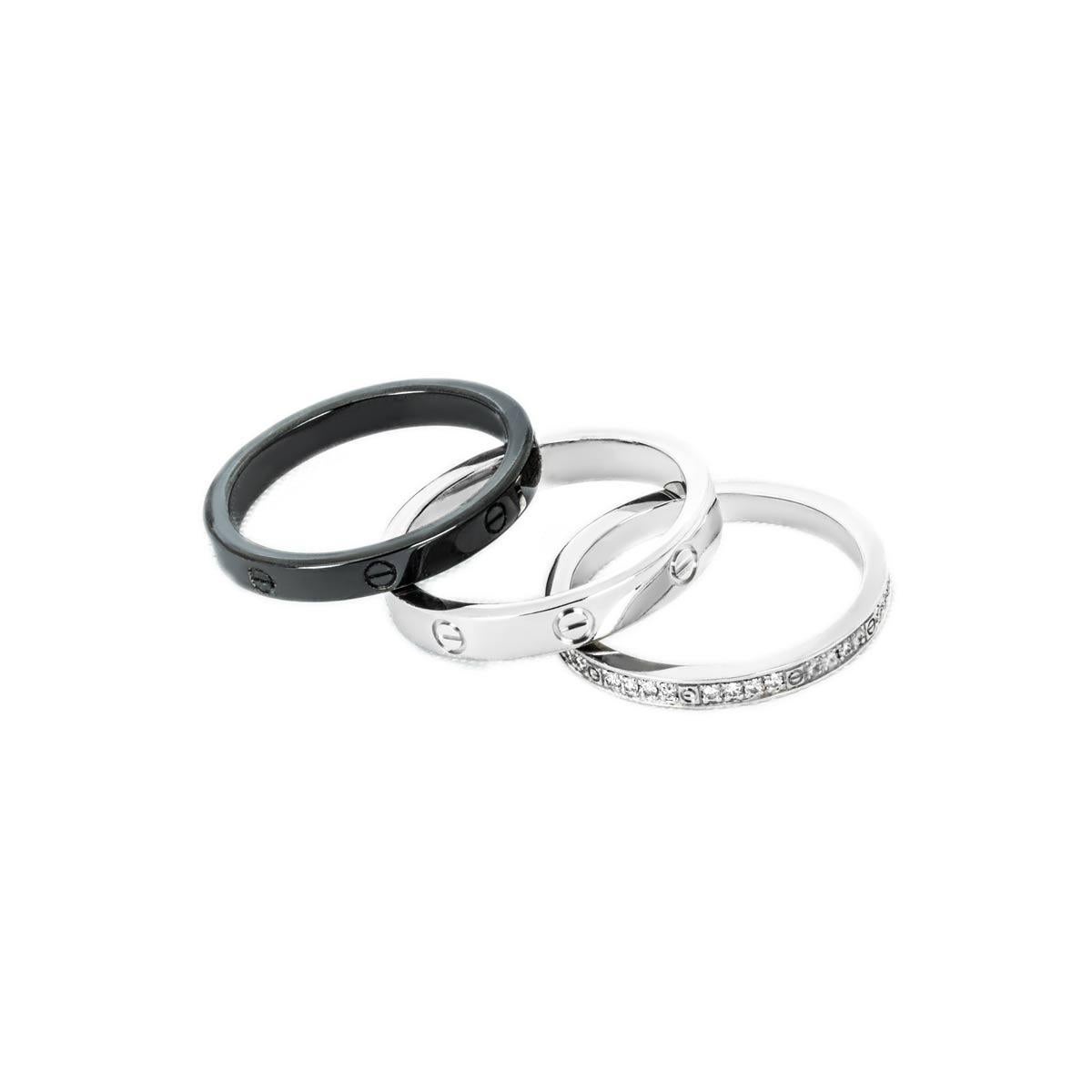 Cartier White Gold, Ceramic & Diamond Love Bands Size 51 B4097800 In Excellent Condition In London, GB