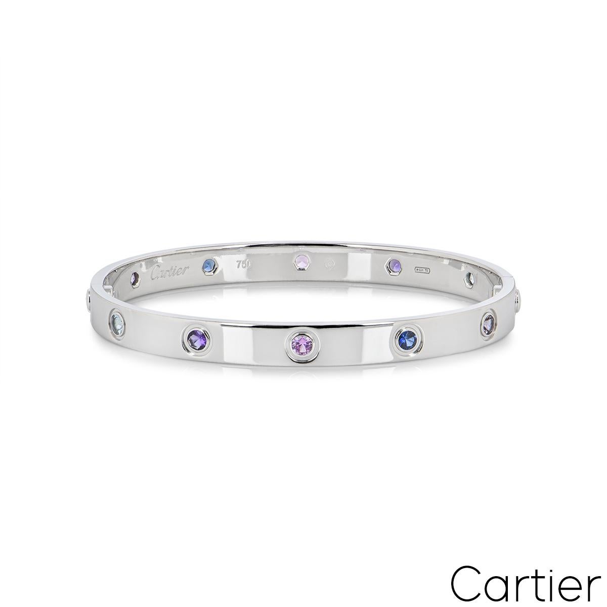 Round Cut Cartier White Gold Coloured Stones Love Bracelet Size 17 B6036317