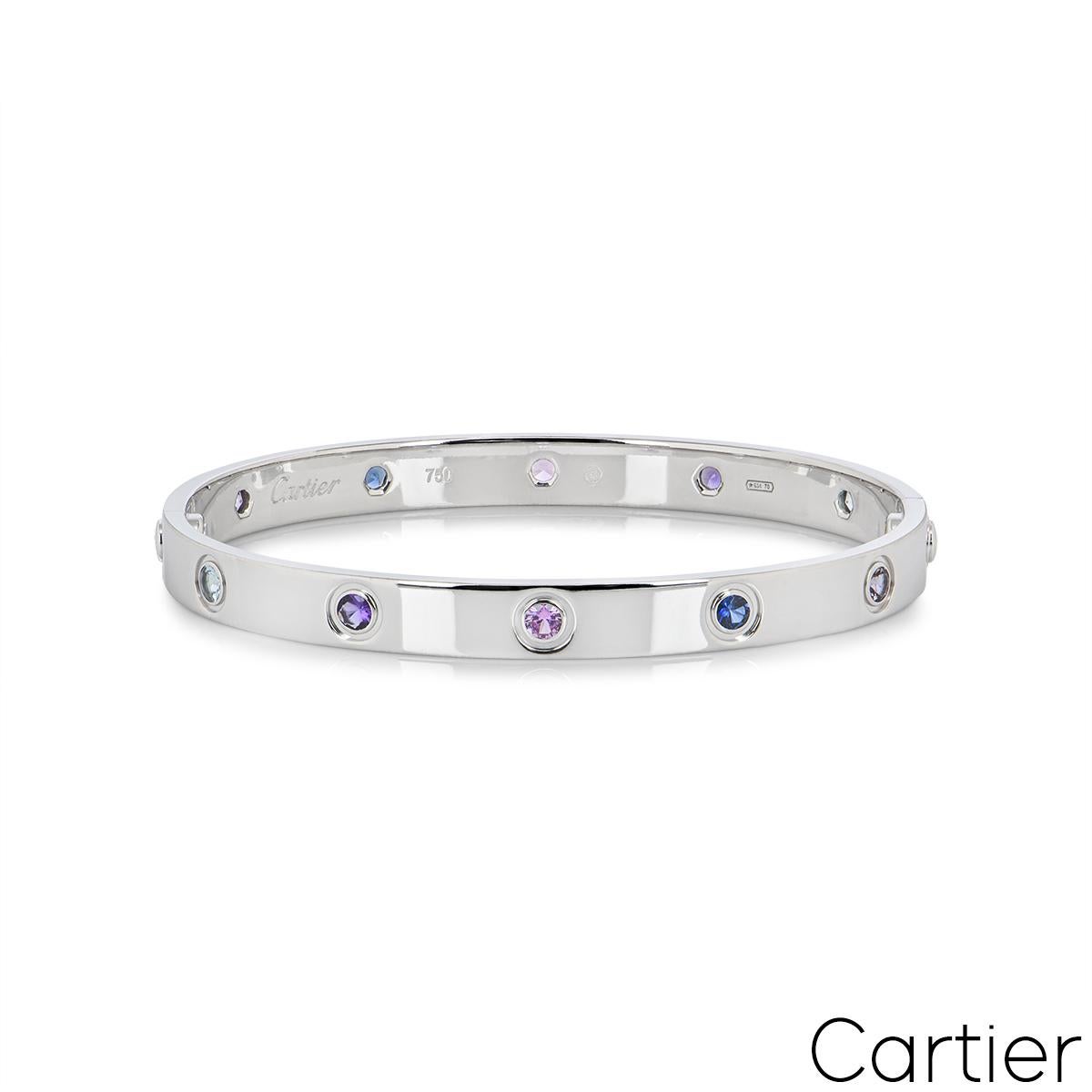 Round Cut Cartier White Gold Coloured Stones Love Bracelet Size 17 B6036317 For Sale