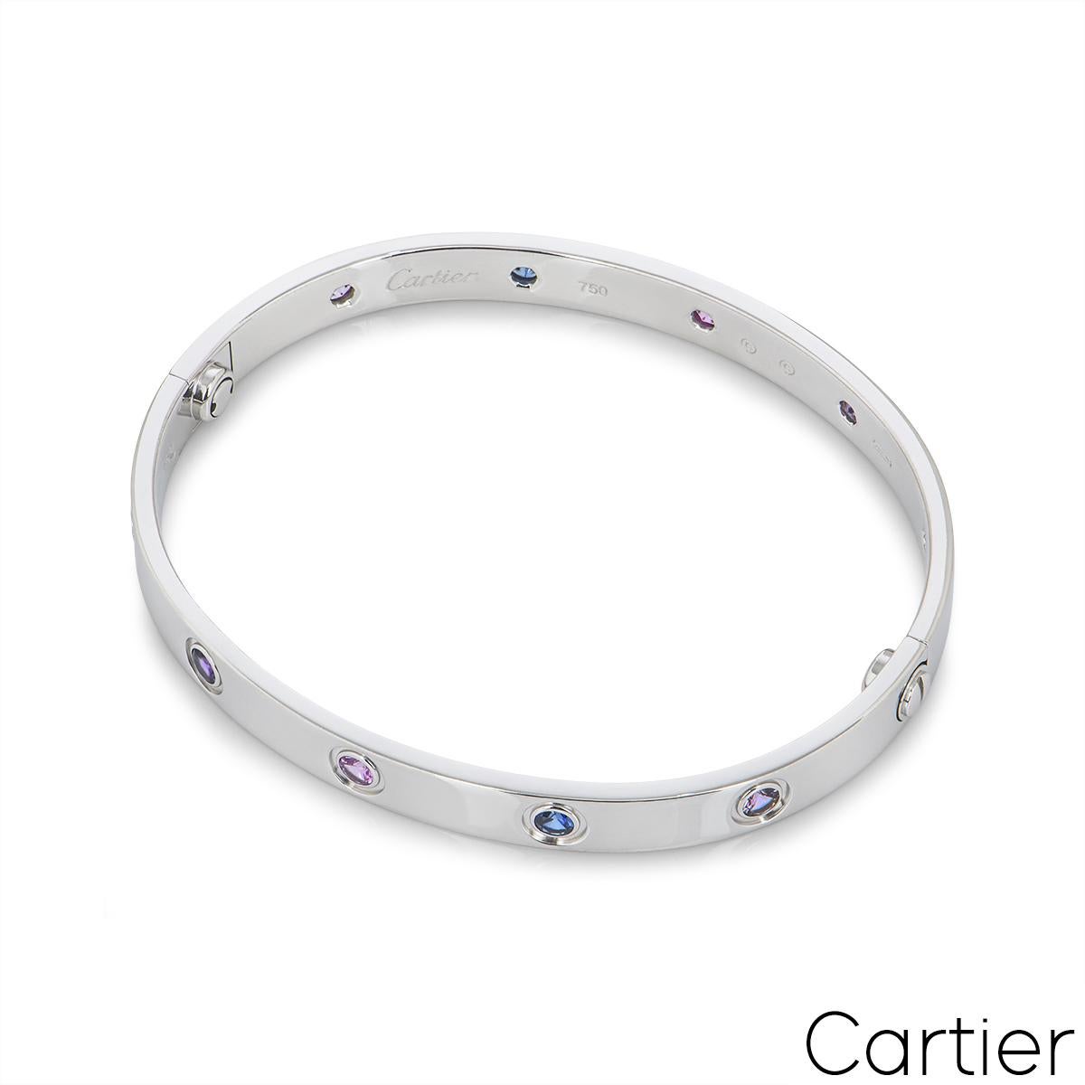 Cartier Bracelet d'amour en or blanc et pierres de couleur, taille 17 B6036317 Excellent état - En vente à London, GB