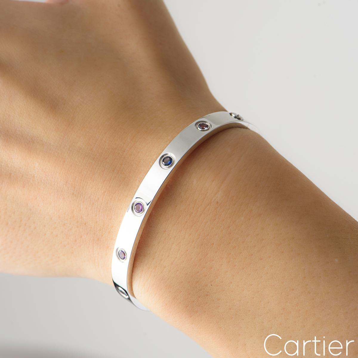 Cartier Bracelet d'amour en or blanc et pierres de couleur, taille 17 B6036317 Unisexe en vente