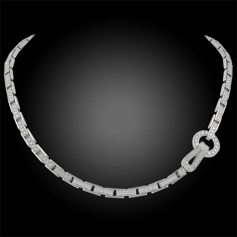 Cartier White Gold Diamond ‘Agrafe’ Necklace, Bracelet In Excellent Condition In New York, NY