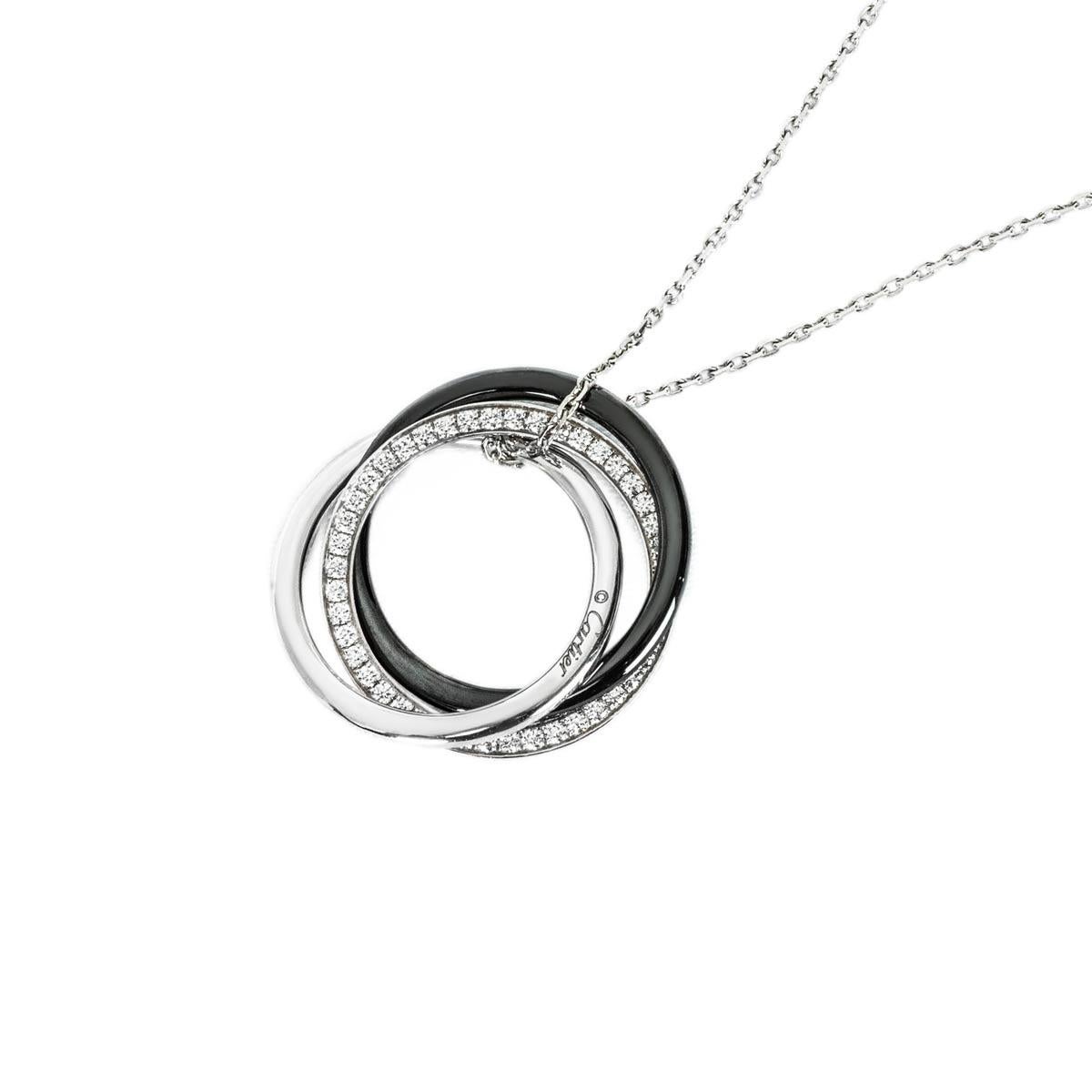 Round Cut Cartier White Gold Diamond and Ceramic Trinity Necklace 0.19ct B3045500