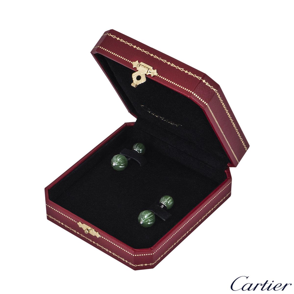 Cartier White Gold Diamond and Jade Bead Cufflinks In Excellent Condition In London, GB