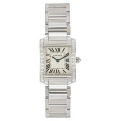 Cartier White Gold Diamond Bezel Tank Franchise WE100253