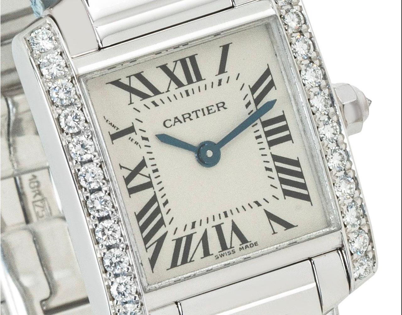 Cartier White Gold Diamond Bezel Tank Franchise WE100253 In Excellent Condition In London, GB