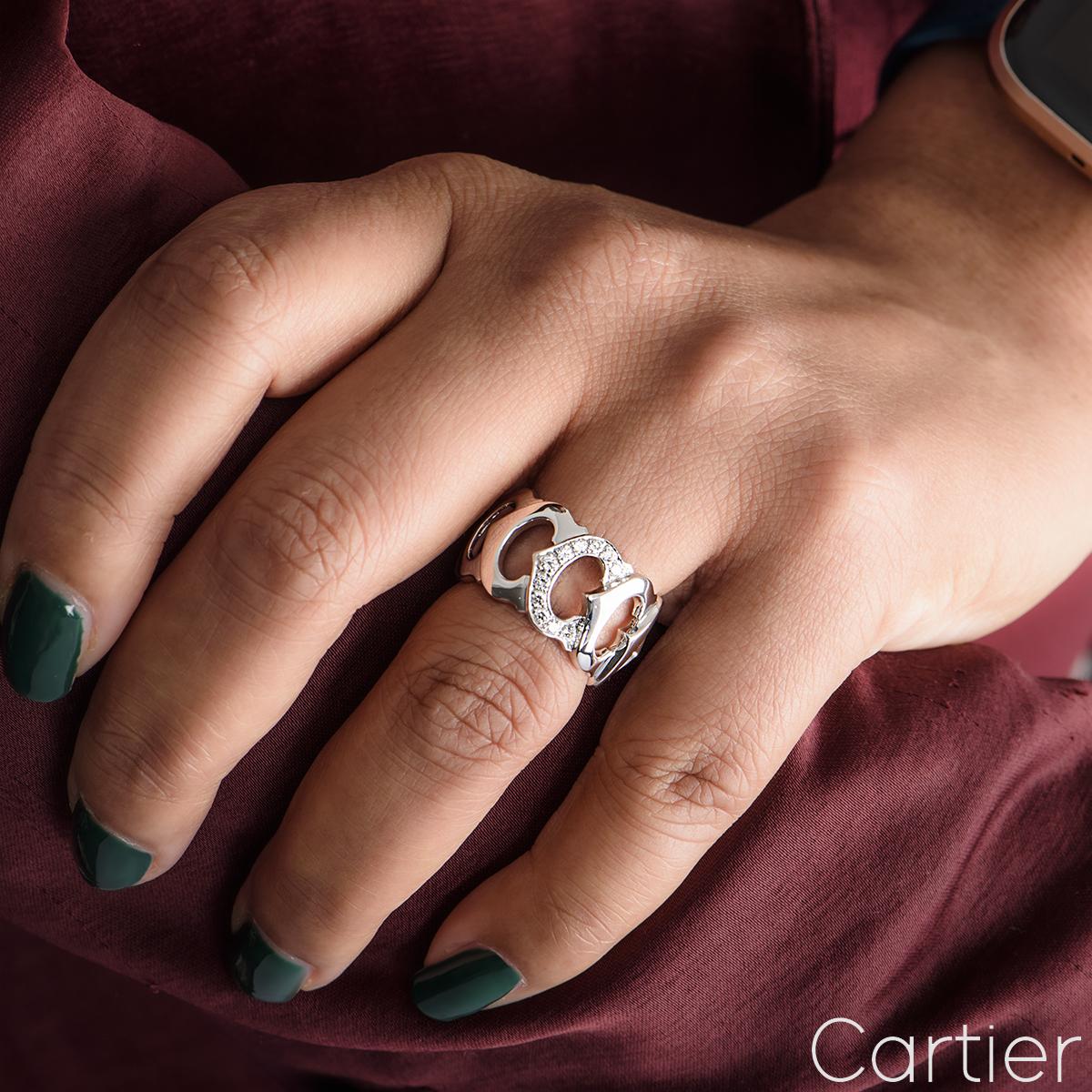 Round Cut Cartier White Gold Diamond C De Cartier Ring For Sale