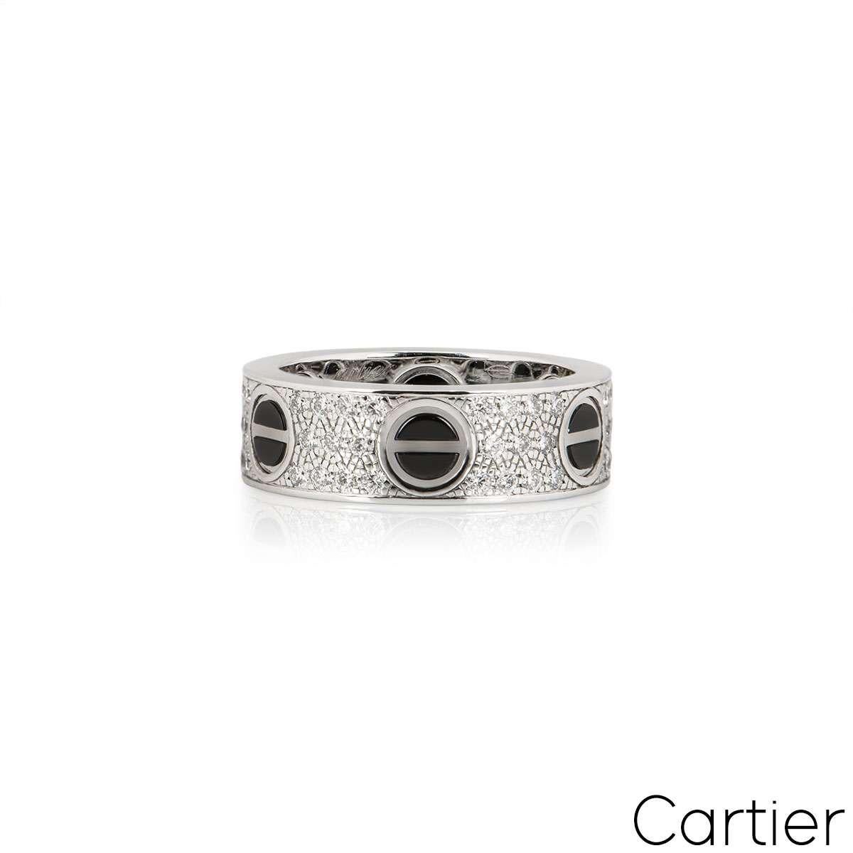 Round Cut Cartier White Gold Diamond & Ceramic Love Ring B4207600 For Sale
