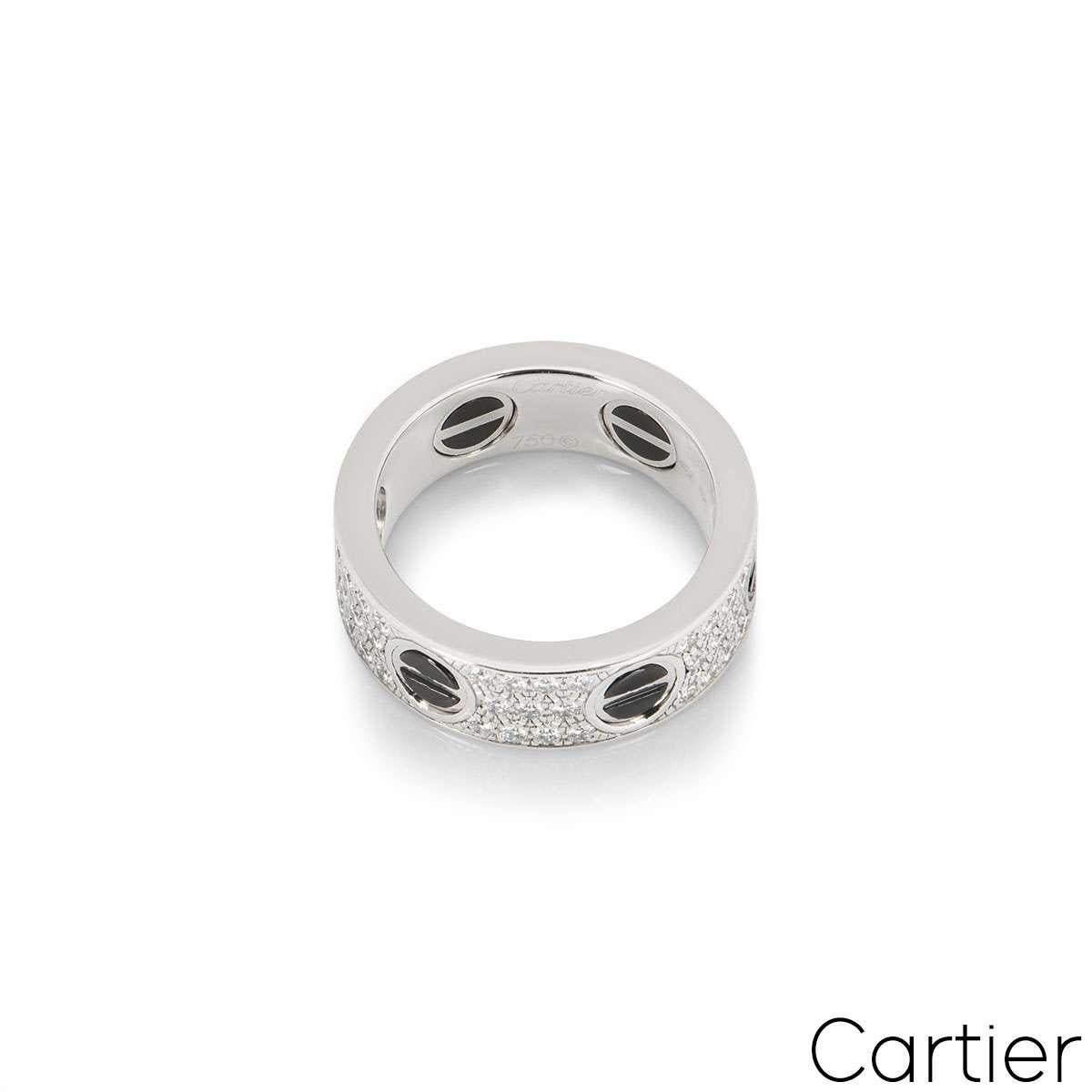 Cartier White Gold Diamond & Ceramic Love Ring B4207600 In Excellent Condition For Sale In London, GB