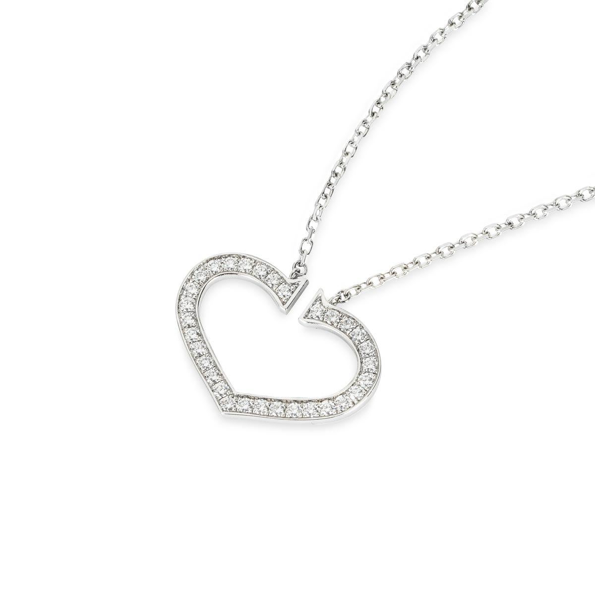 Round Cut Cartier White Gold Diamond Hearts and Symbols Necklace 0.58ct G+/VS B3040600 For Sale