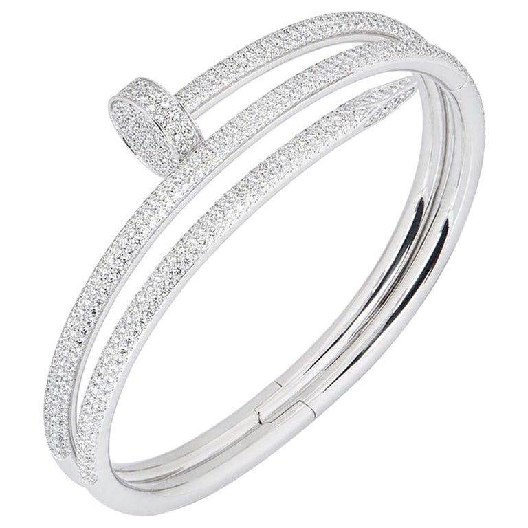Cartier 18k White Gold Juste Un Clou Diamonds Bracelet Size 16 –  GoldenBrightJeweler