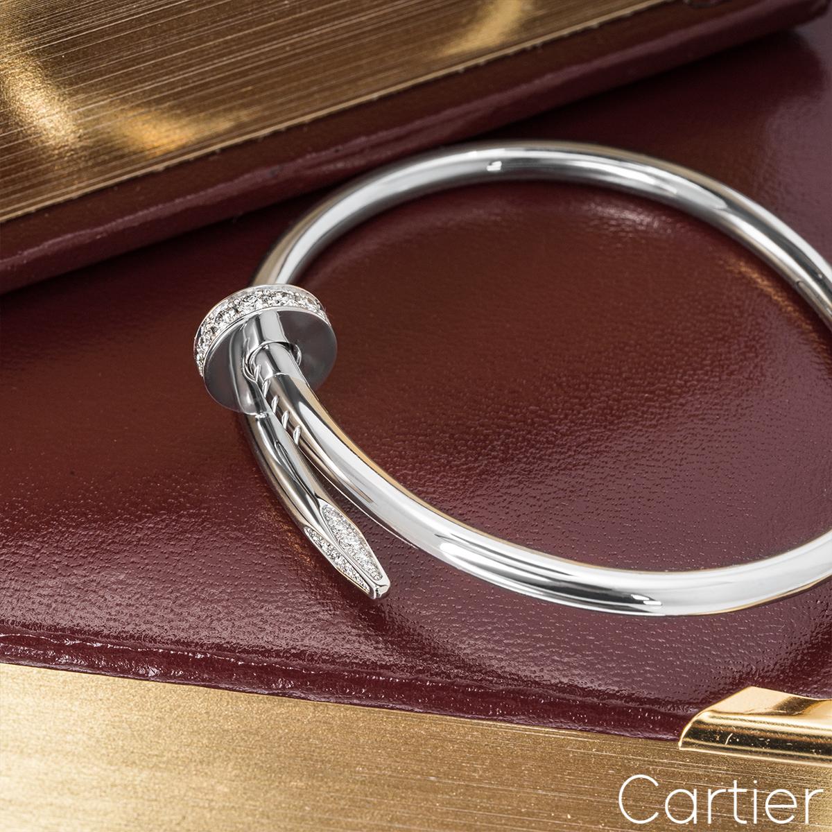 Cartier White Gold Diamond Juste Un Clou Bracelet Size 15 B6048715 In Excellent Condition For Sale In London, GB