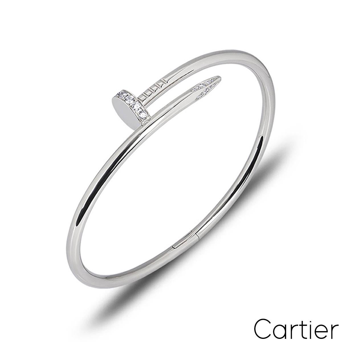 Cartier White Gold Diamond Juste Un Clou Bracelet Size 19 B6048719 For Sale