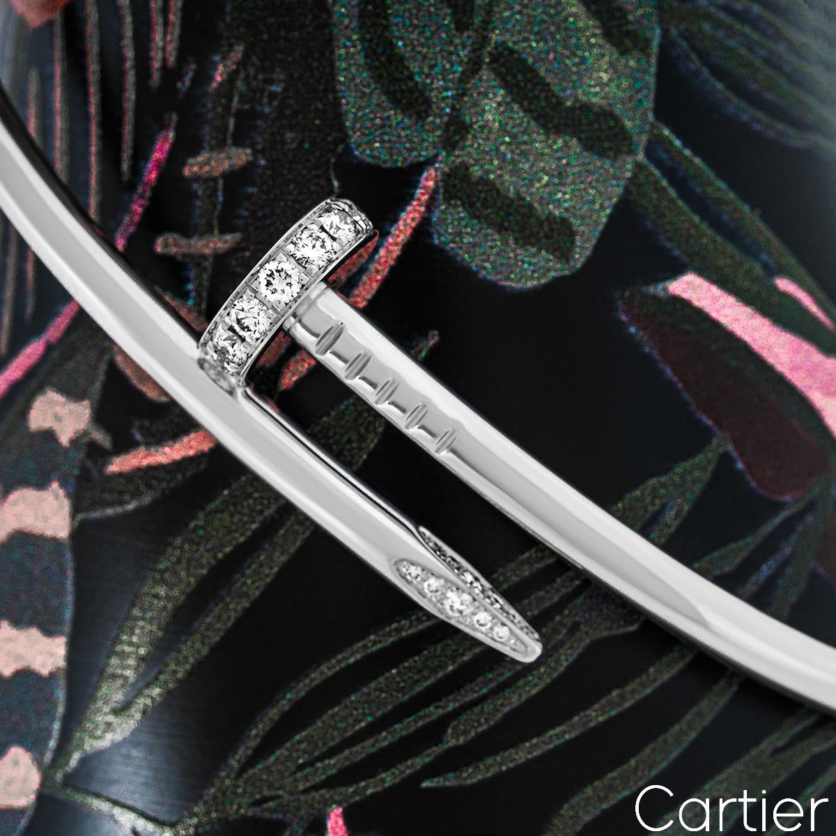 Round Cut Cartier White Gold Diamond Juste Un Clou Bracelet Size 20 B6048720 For Sale