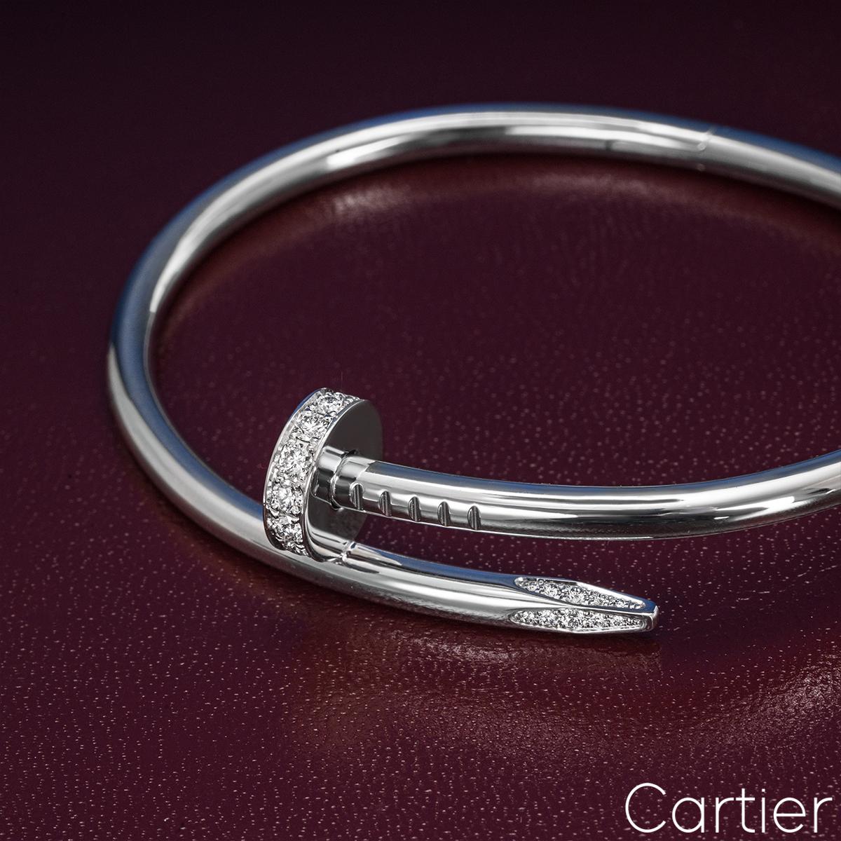 Round Cut Cartier White Gold Diamond Juste Un Clou Bracelet Size 20 B6048720