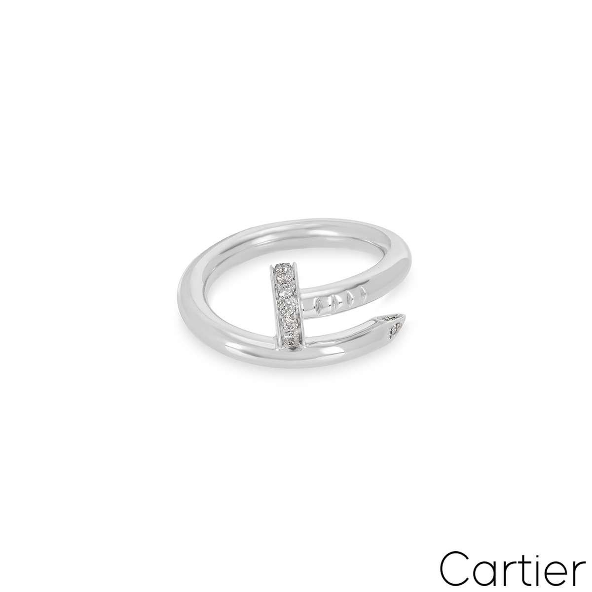 Round Cut Cartier White Gold Diamond Juste un Clou Ring Size 51 B4092700 For Sale