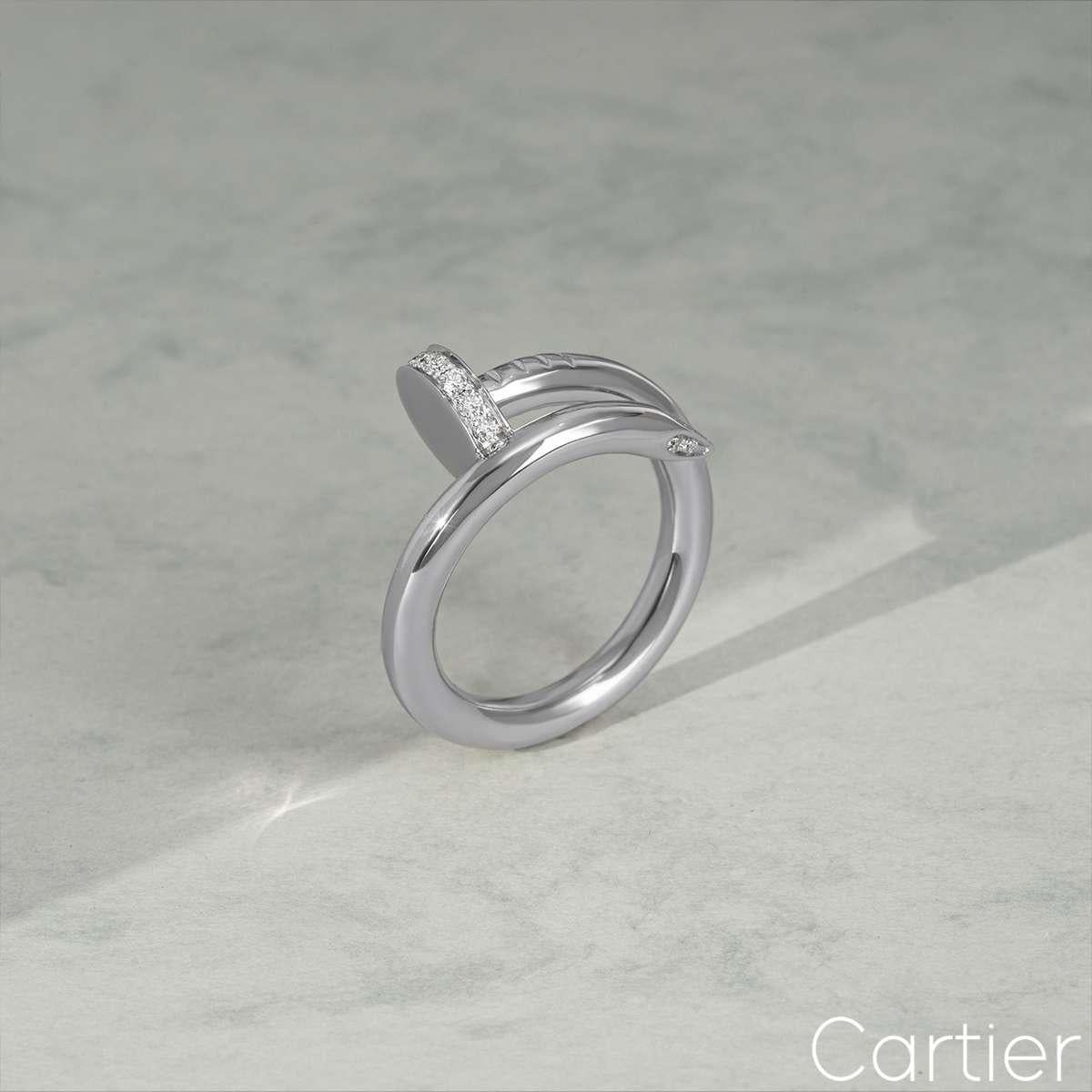 Women's Cartier White Gold Diamond Juste un Clou Ring Size 51 B4092700 For Sale