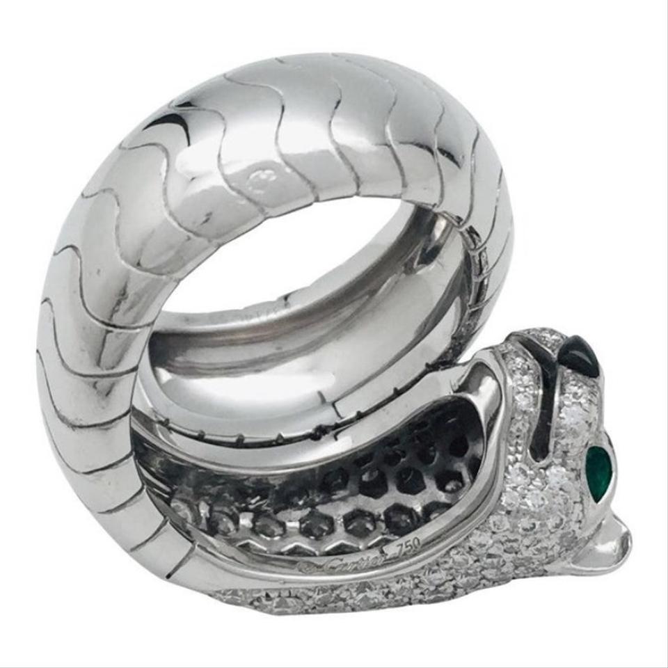Cartier White Gold Diamond Lakarda Panthere with Emerald Eyes Ring 1