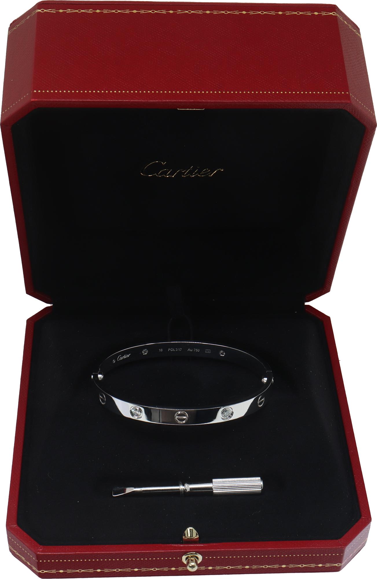 Women's or Men's Cartier White Gold Diamond Love Bracelet For Sale