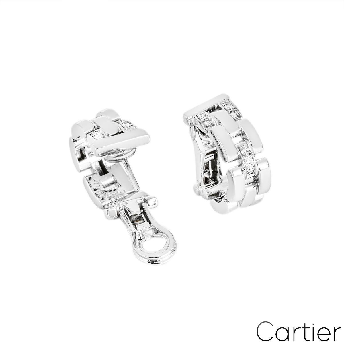 Taille ronde Cartier, boucles d'oreilles panthère maillon en or blanc et diamants 0,20 carat TDW en vente