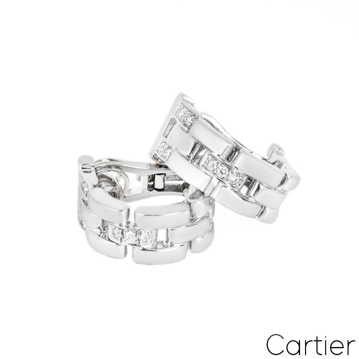Cartier, boucles d'oreilles panthère maillon en or blanc et diamants 0,20 carat TDW Bon état - En vente à London, GB