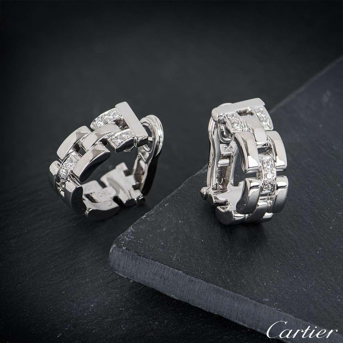 Round Cut Cartier White Gold Diamond Maillon Panthere Earrings