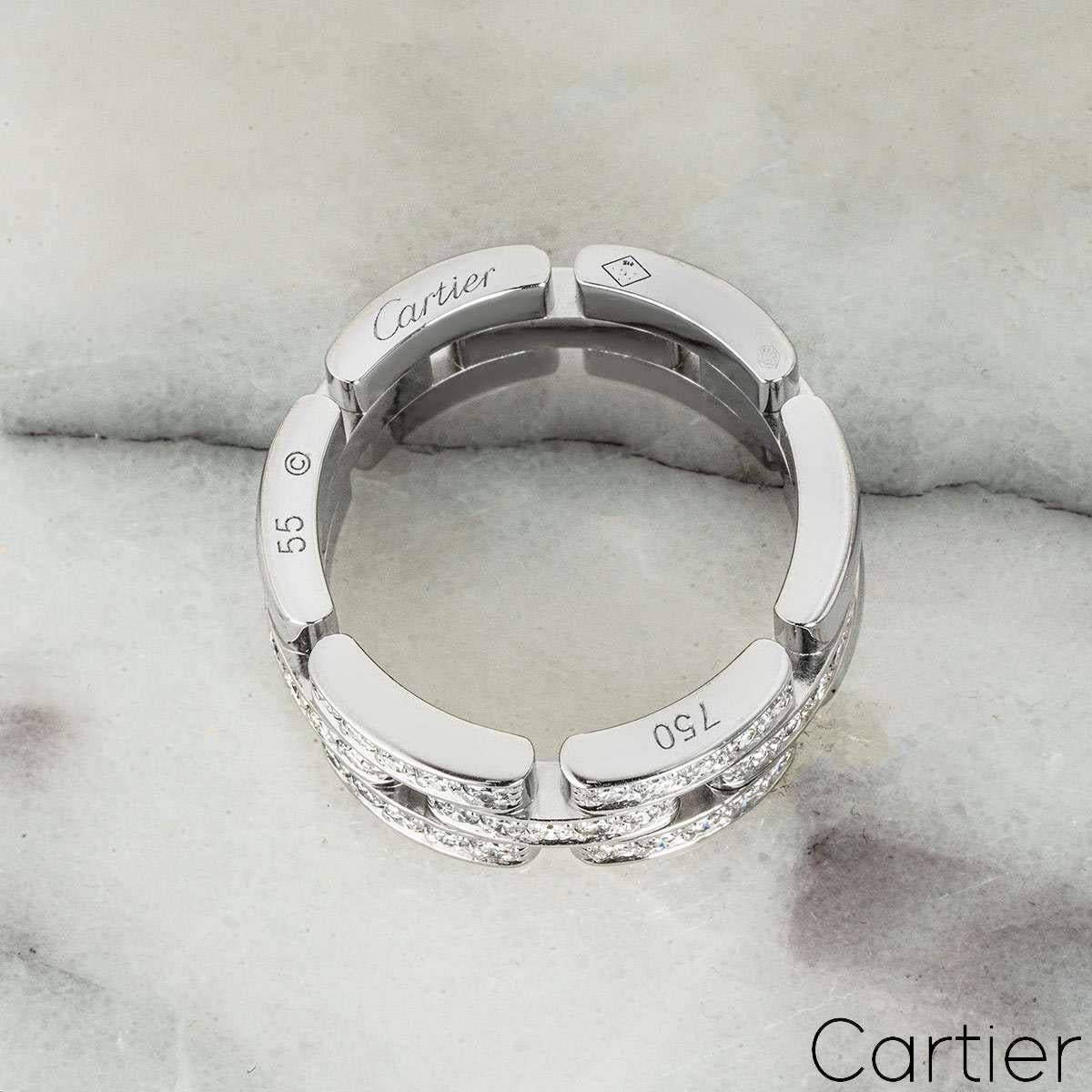 Women's or Men's Cartier White Gold Diamond Maillon Panthere Ring Size 55 B4127200 For Sale