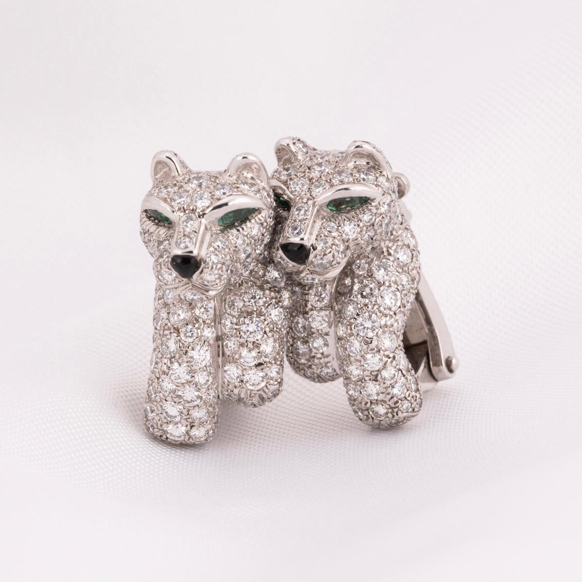 Taglio rotondo Orecchini Panthere De Cartier in oro bianco con diamanti 2,70ct TDW in vendita