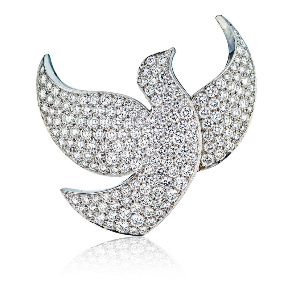 Modern Cartier White Gold Diamond Pave Dove Pin Brooch