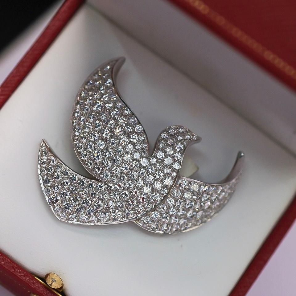 Cartier White Gold Diamond Pave Dove Pin Brooch 2