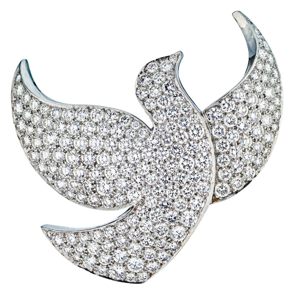 Cartier White Gold Diamond Pave Dove Pin Brooch