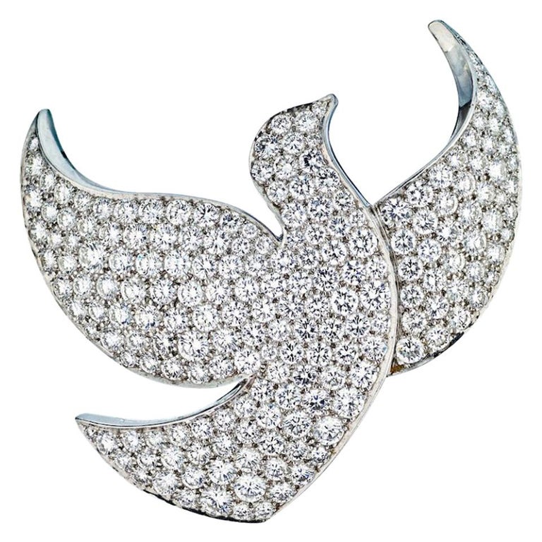 Cartier White Gold Diamond Pave Dove Pin Brooch at 1stDibs | gold dove pin,  white dove pin, cartier broach buyer