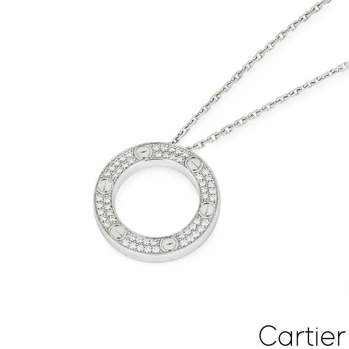 Round Cut Cartier White Gold Diamond Paved Love Necklace B7058000 For Sale