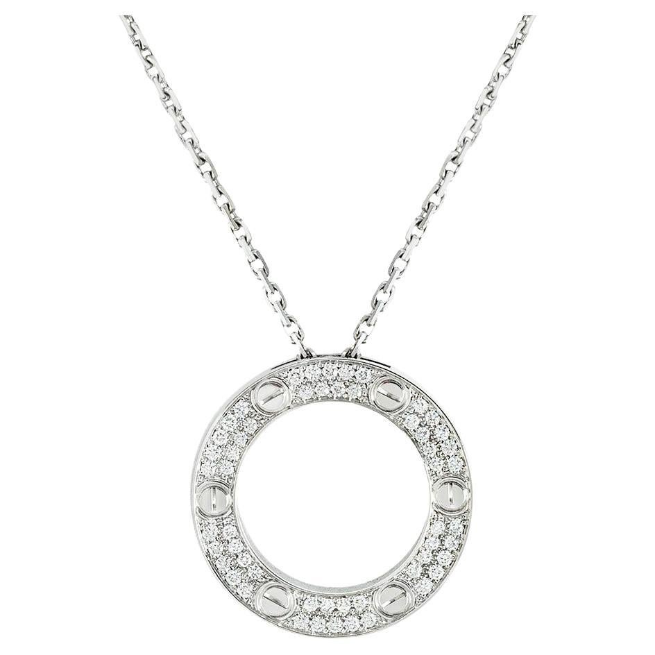 Cartier Weißgold Diamant gepflastert Liebe Halskette B7058000 im Angebot