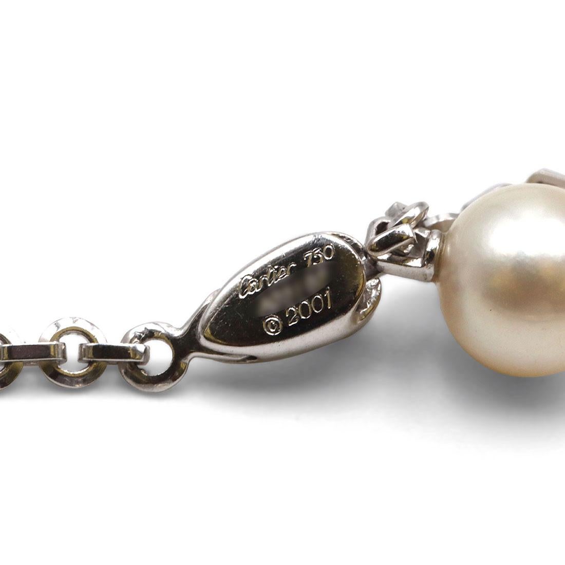 Women's or Men's Cartier White Gold Diamond Pearl Necklace