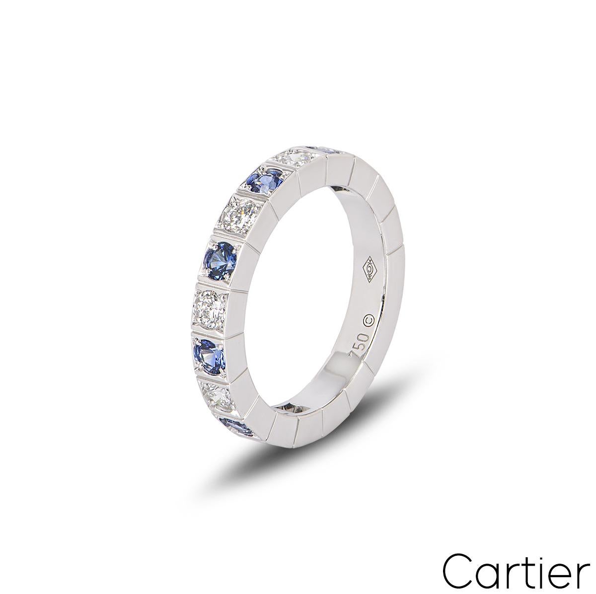 Round Cut Cartier White Gold Diamond & Sapphire Lanieres Ring For Sale