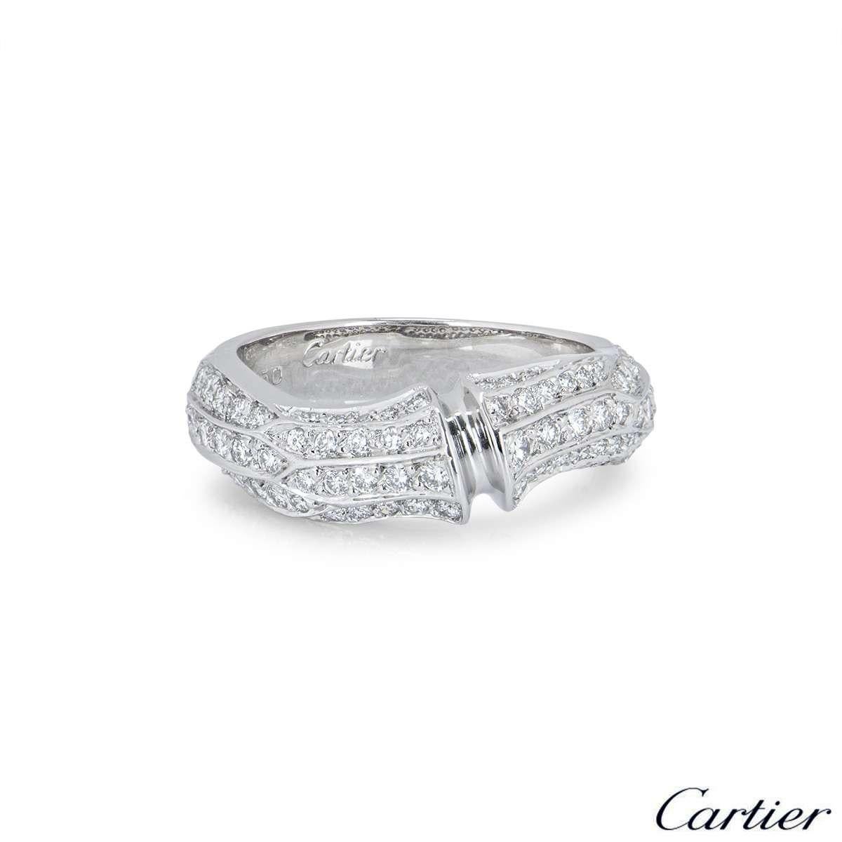 Round Cut Cartier White Gold Diamond Set Bamboo Ring