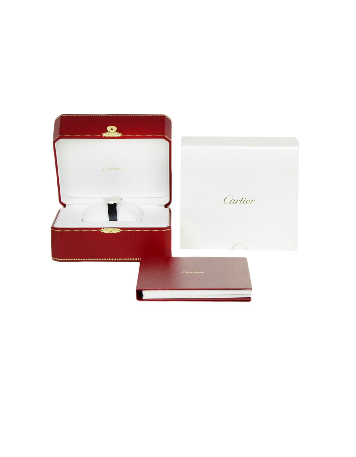 Round Cut Cartier White Gold & Diamond Small Baignoire 24.5mm Watch w. Toile Brossée Strap