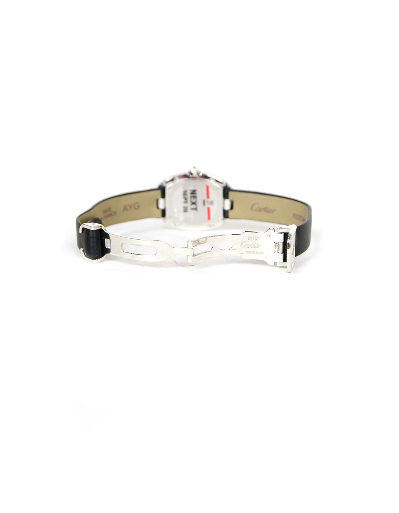 Cartier White Gold & Diamond Small Baignoire 24.5mm Watch w. Toile Brossée Strap 1