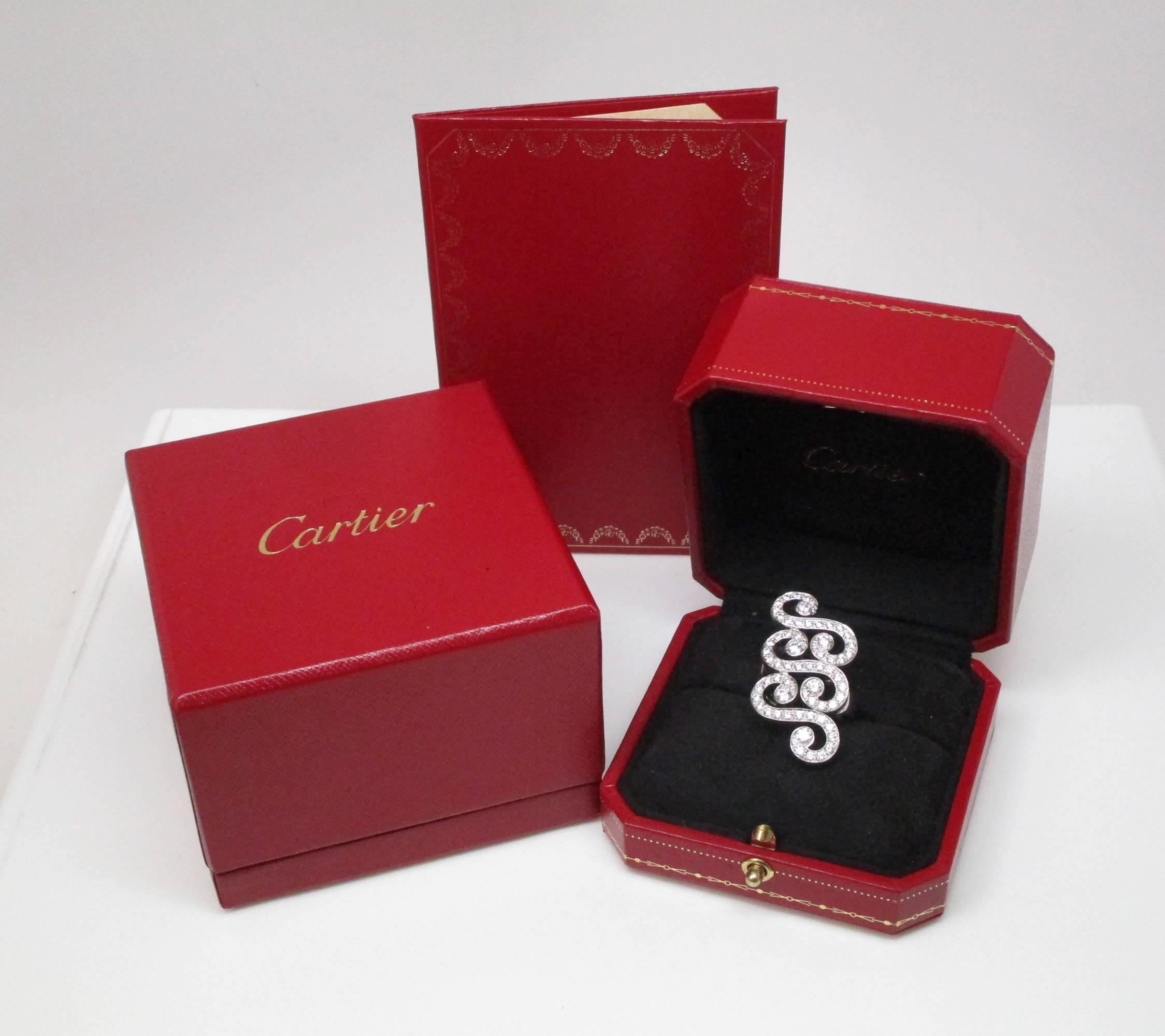 Women's Cartier White Gold Diamond Swirl Ring