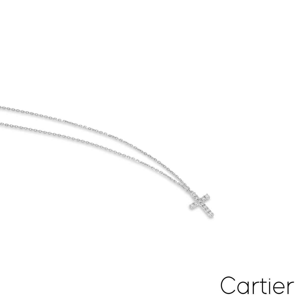 Round Cut Cartier White Gold Diamond Cross Symbols Necklace B7221700