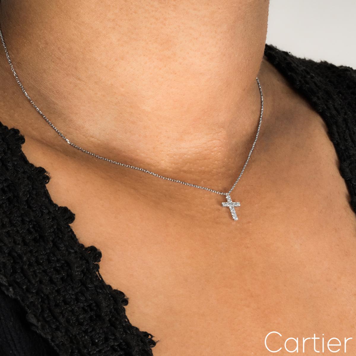 Women's Cartier White Gold Diamond Cross Symbols Necklace B7221700