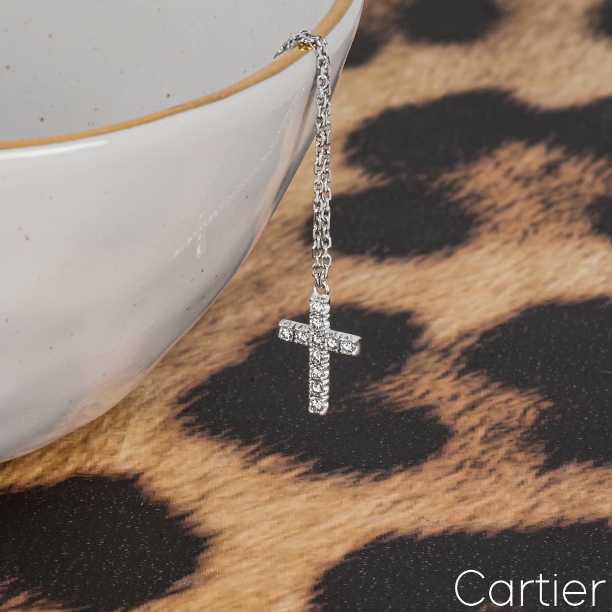 Cartier White Gold Diamond Cross Symbols Necklace B7221700 In Excellent Condition In London, GB