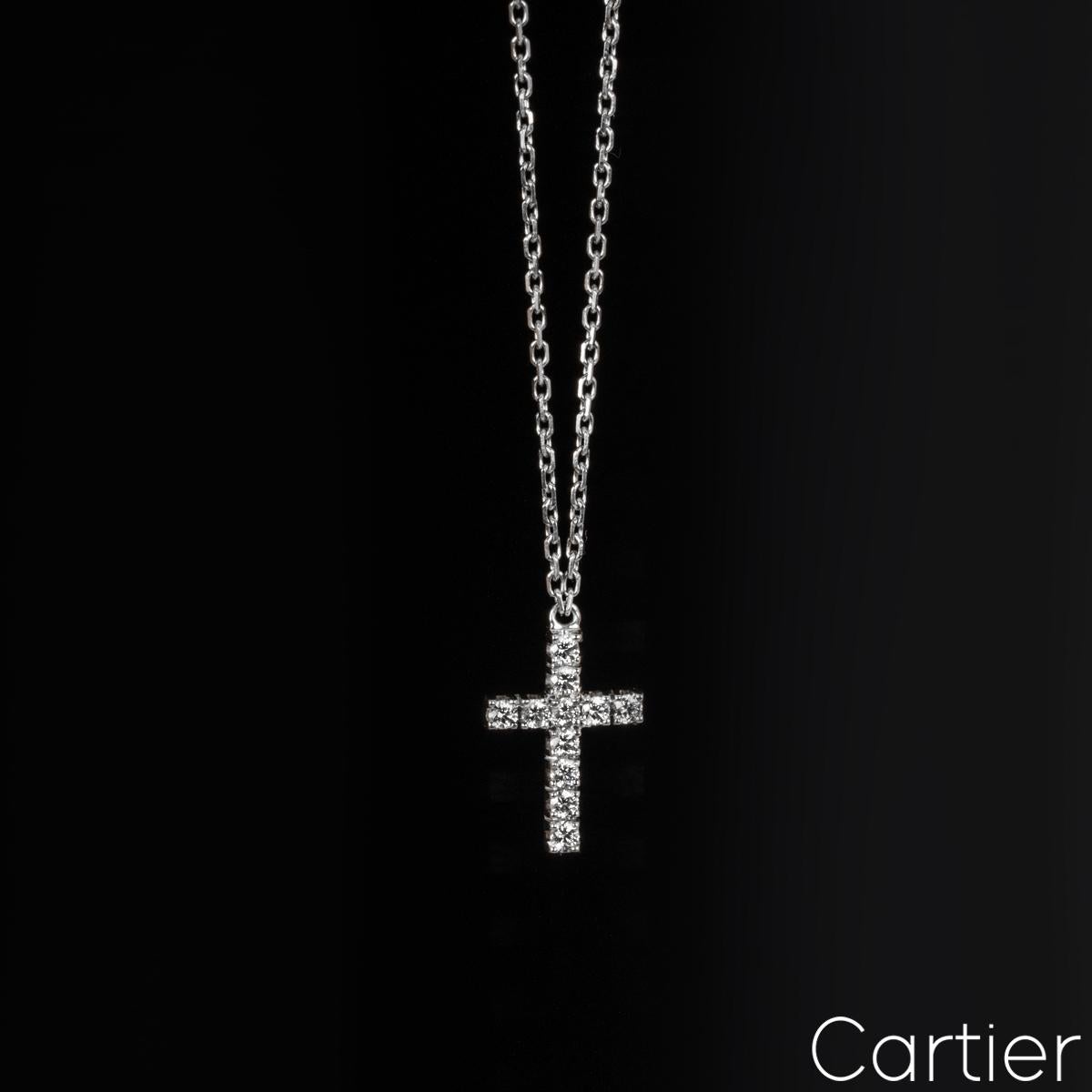 Women's Cartier White Gold Diamond Cross Symbols Necklace B7221700
