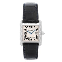 Cartier White Gold Diamond Tank Francaise Midsize Quartz Wristwatch Ref WE101851