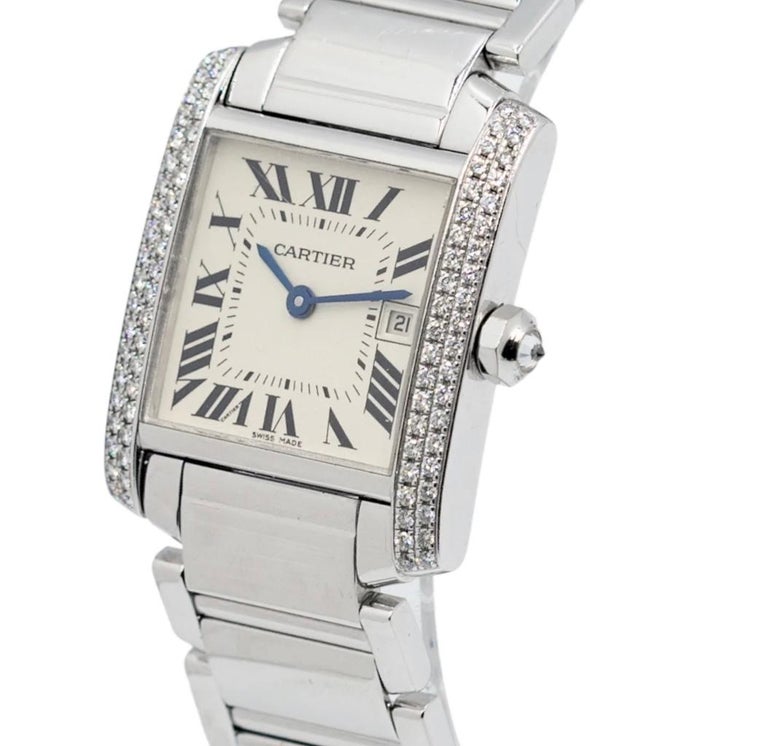 Cartier White Gold Diamond Tank Francaise Wrist Watch For Sale at 1stDibs